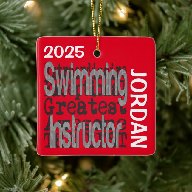 Swimming Instructor Extraordinaire CUSTOM Ceramic Ornament (Tree)