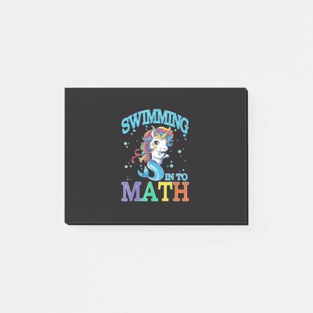 Swimming Into Math Unicorn Mermaid T-Shirt Post-it Notes (Front)