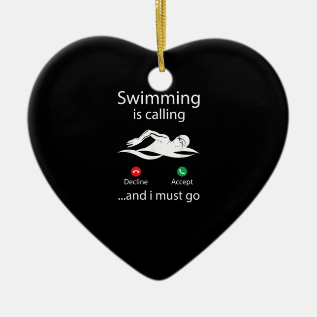 Swimming Is Calling Decline Accept & I Must Go Ceramic Tree Decoration (Front)