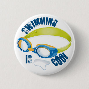 SWIMMING IS COOL 6 CM ROUND BADGE