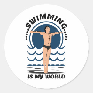 Swimming is My World - Swimmer in Speedo Classic Round Sticker