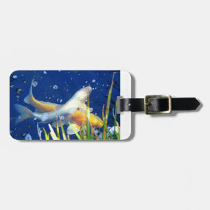 swimming koi carp luggage tag