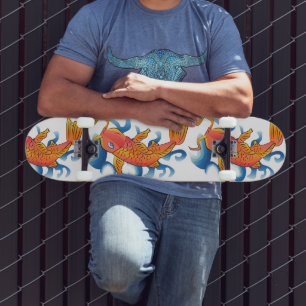 Swimming Koi Fish Illustration Skateboard