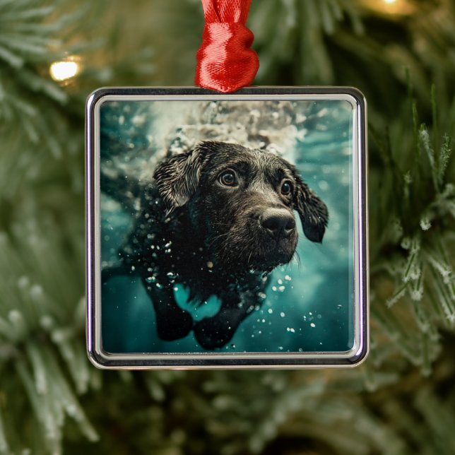 Swimming Labrador Puppy Underwater Design Metal Tree Decoration (Tree)