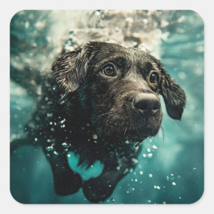 Swimming Labrador Puppy Underwater Design Square Sticker
