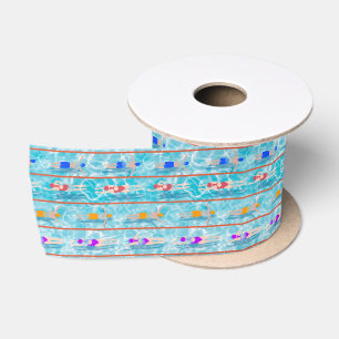 Swimming Laps Pool Swim Team Pattern Satin Ribbon
