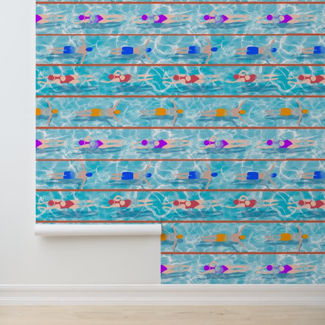 Swimming Laps Pool Swim Team Pattern Wallpaper (Application)