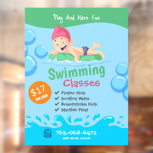 Swimming Lessons Kids Custom Window Cling