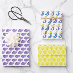 Swimming Mermaid Girl Beach Ocean Sea Shells Wrapping Paper Sheet