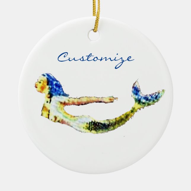 Swimming Mermaid Thunder_Cove Ceramic Tree Decoration (Front)