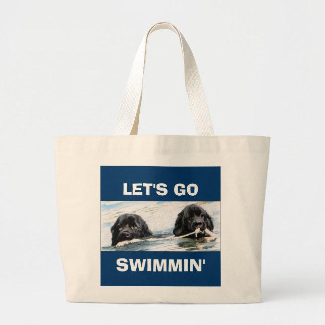 swimming newfs large tote bag (Front)