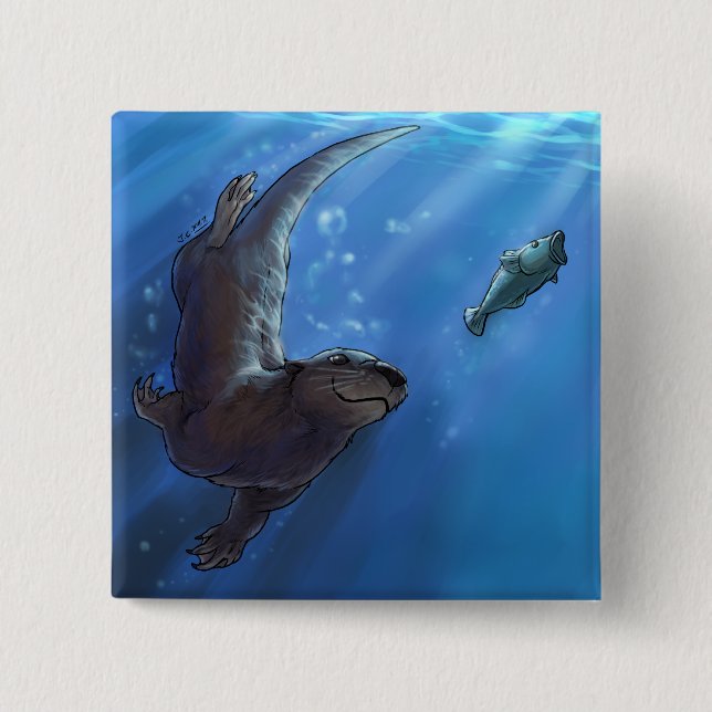 Swimming otter 15 cm square badge (Front)