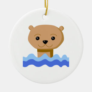 Swimming Otter. Ceramic Tree Decoration