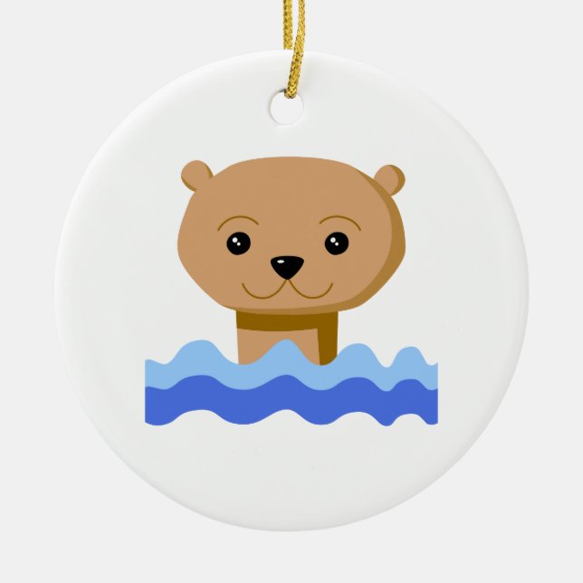 Swimming Otter. Ceramic Tree Decoration (Front)
