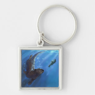 Swimming otter key ring