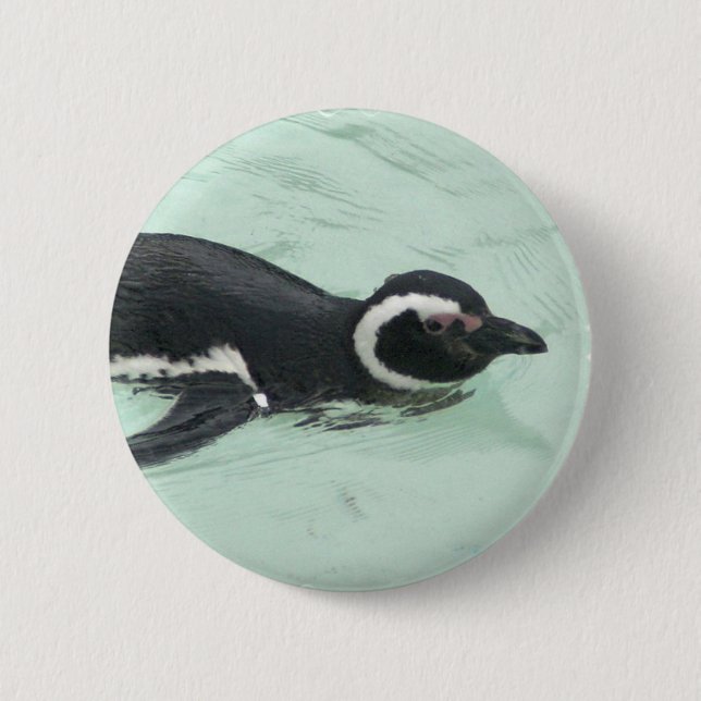 Swimming Penguin Round Pin (Front)
