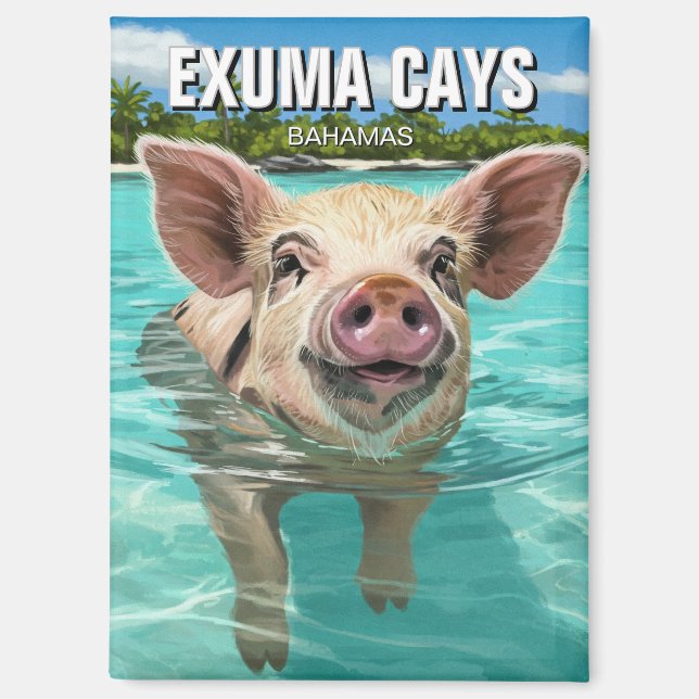Swimming Pig Exuma Cays Bahamas Travel Magnet (Front)