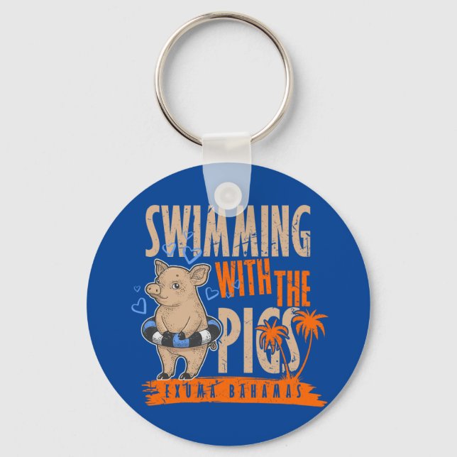 Swimming Pigs Bahamas Vacation Bahamas Cruise Key Ring (Front)