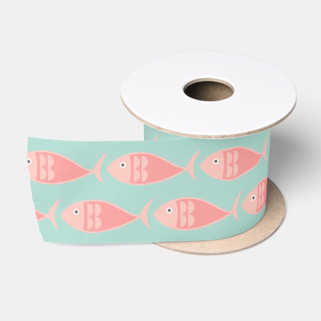 Swimming Pink Fish Satin Ribbon (Spool)