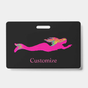 swimming pink mermaid black Thunder_Cove ID Badge
