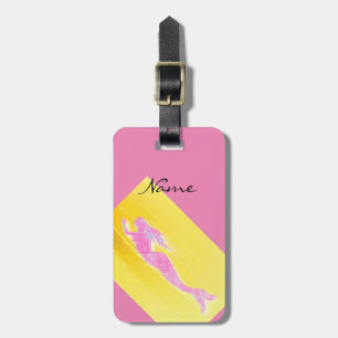 swimming pink mermaid luggage tag