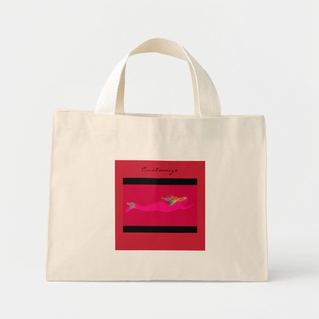 swimming pink mermaid  mini tote bag (Front)