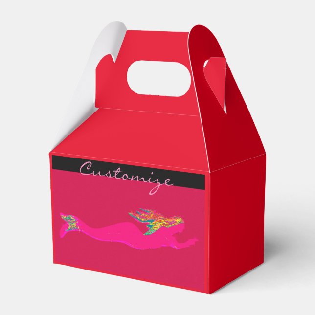swimming pink mermaid red favour box (Front Side)