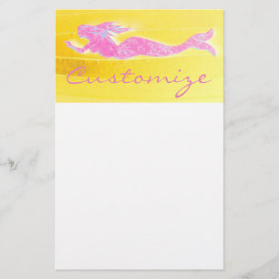 swimming pink mermaid stationery