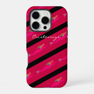 swimming pink mermaids black striped iPhone 16 pro case