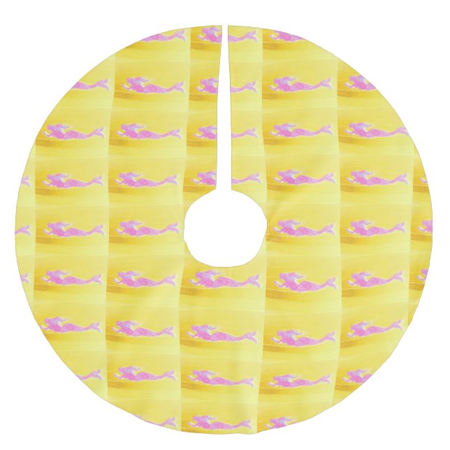 swimming pink mermaids pattern brushed polyester tree skirt (Front)