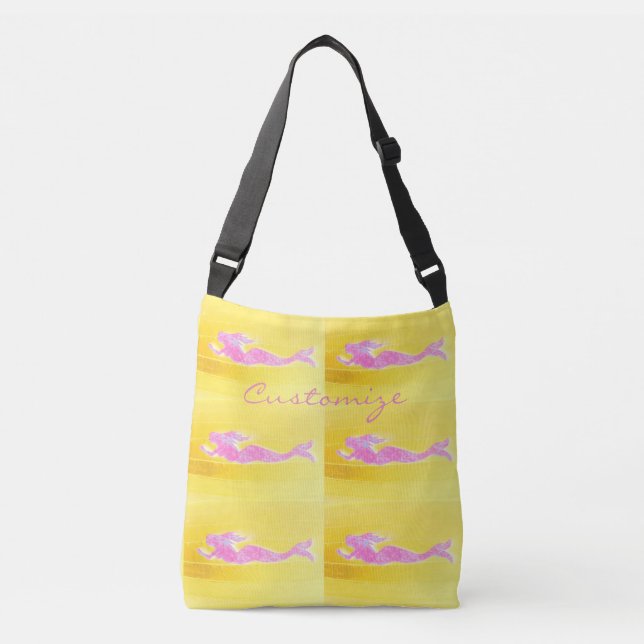 swimming pink mermaids yellow crossbody bag (Front)