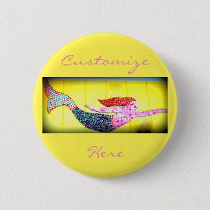swimming pink mosaic mermaid 6 cm round badge
