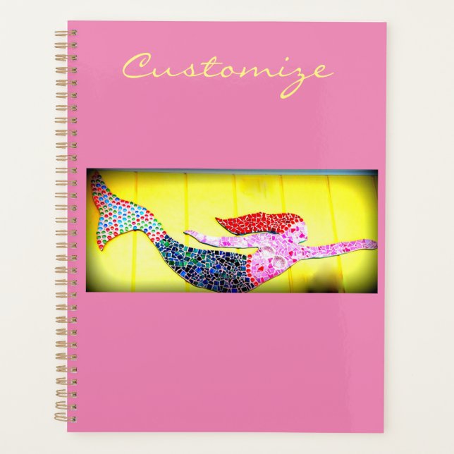 swimming pink mosiac mermaid planner (Front)