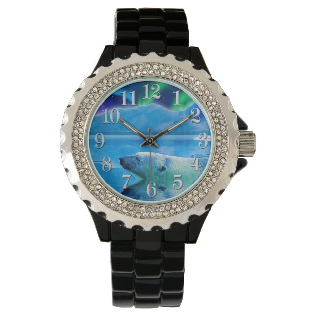 Swimming Polar Bear and Northern Lights Earth Day Watch (Front)