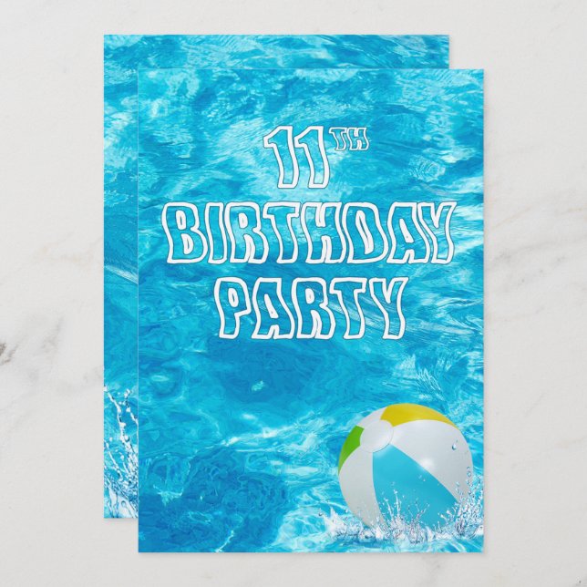 Swimming Pool 11th Birthday Party Invitation (Front/Back)