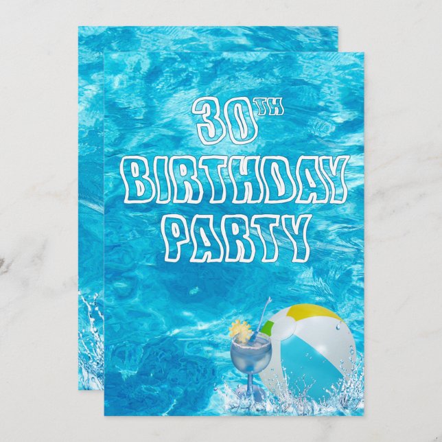 Swimming Pool 30th Birthday Party Invite (Front/Back)