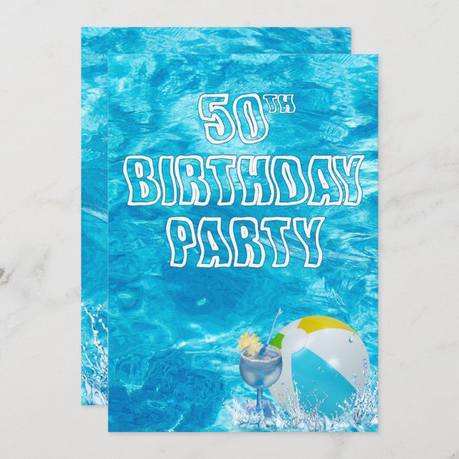 Swimming Pool 50th Birthday Party Invite (Front/Back)