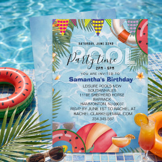 Swimming pool cool birthday party  Invitation