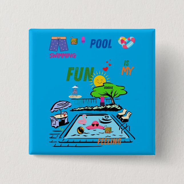 Swimming Pool Fun 15 Cm Square Badge (Front)