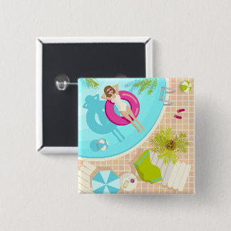Swimming pool girl in bikini summer beach 15 cm square badge