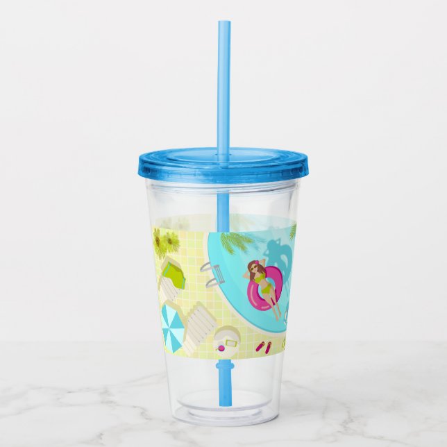 Swimming pool girl in bikini summer beach acrylic tumbler (Front)
