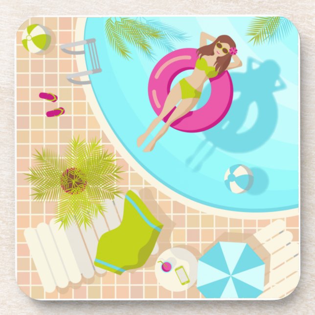 Swimming pool girl in bikini summer beach  coaster (Front)