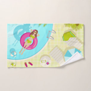 Swimming pool girl in bikini summer beach hand towel