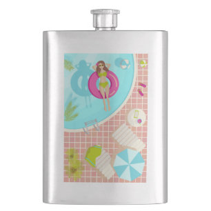 Swimming pool girl in bikini summer beach hip flask