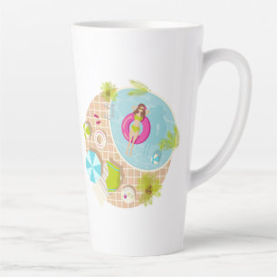 Swimming pool girl in bikini summer beach latte mug