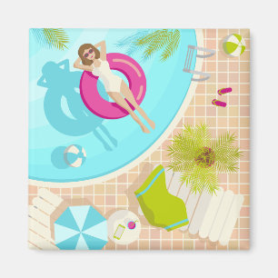 Swimming pool girl in bikini summer beach magnet