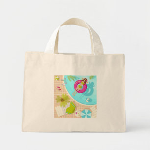 Swimming pool girl in bikini summer beach mini tote bag