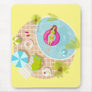 Swimming pool girl in bikini summer beach mouse pad