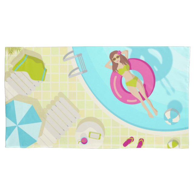Swimming pool girl in bikini summer beach pillowcase (Front)