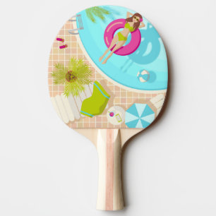 Swimming pool girl in bikini summer beach ping pong paddle